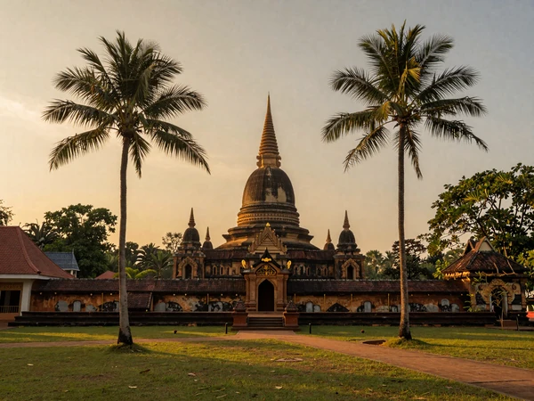 Beautiful Sri Lankan landscape showcasing the island's tropical beauty and ancient Buddhist temples at sunset