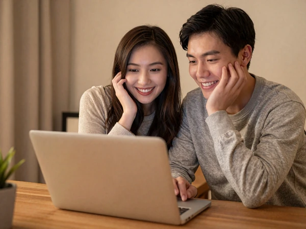 Couple enjoying seamless video chat communication representing easy English communication with Filipina women