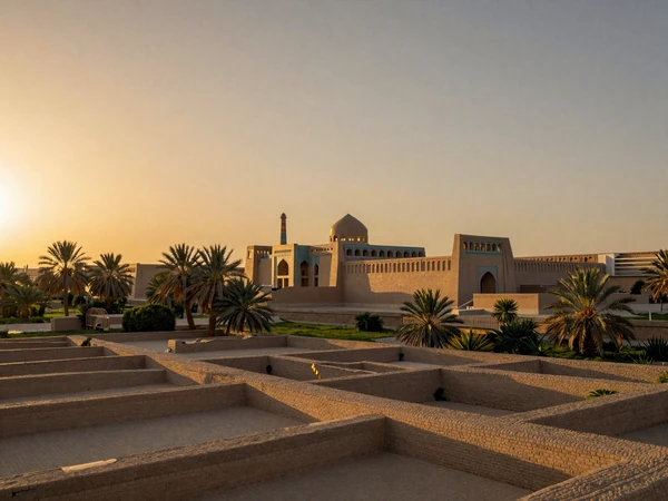 Ancient Merv ruins in Turkmenistan showcasing the rich Silk Road heritage with desert landscape and golden sunset